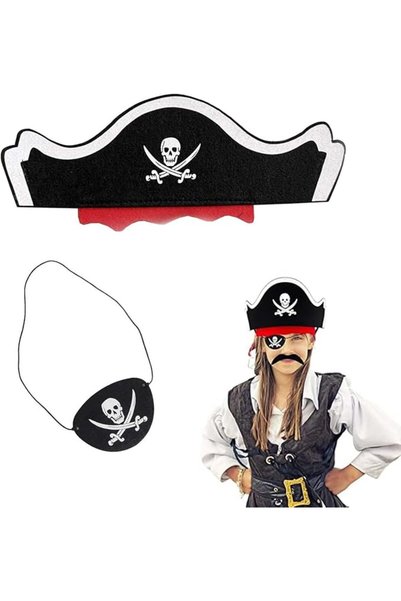 AUTOYSUR Pirate Hat with Eye Mask, Felt Pirate Captain Hat & Eye Patch for Pa...