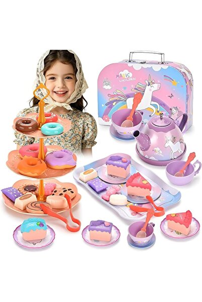 GENERAL Andanna Unicorn Tea Set for Girls 48pcs Pretend Play Food Set with Te...