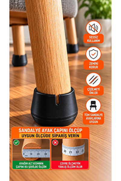 Anra 12 Ad 17-21 Mm Dayanıklı Kaliteli PVC Sandalye Ayak Pabucu Yuvarlak Zemin Koruyucu Sessiz Mobilya Masa Ayak Koruyucu Siyah