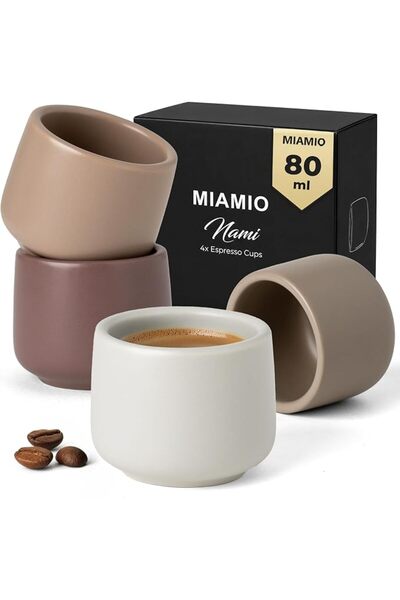 MIAMIO طقم أكواب إسبريسو من 4 قطع، سيراميك (80 مل) - نامي (أسود)