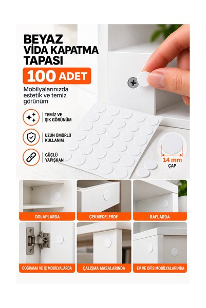Anra Yapışkanlı Vida Kapatma Tapası Mobilya Vida Gizleme Etiketi Dekoratif Kapama Sticker Seti