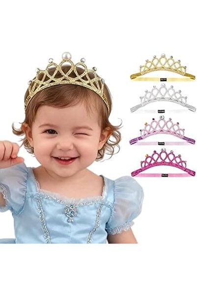 GENERAL 4 Pack Princess Tiara Headbands for Girls, Glitter Crown Hair Bands f...