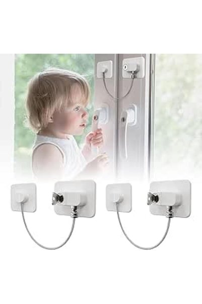 Generic Window Safety Locks, 2 Pack Child Safety Cable Locks with Key, Self-A...