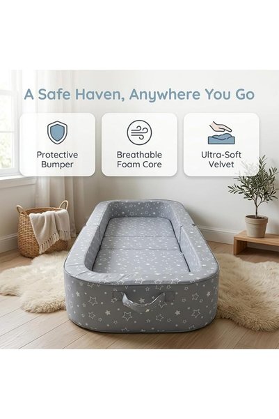 Beauenty Foldable Toddler Travel Bed, Portable Folding Foam Floor Crib with Washable Removable Cover