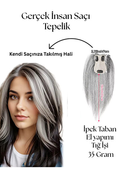 YARAT Perçemli Tepelik Gerçek İnsan Saçı Açık Gri Doğal İpek Taban