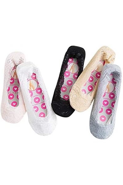 GENERAL 5 Pairs Lace No Show Socks for Women Low Cut Non Slip Cotton Breathab...