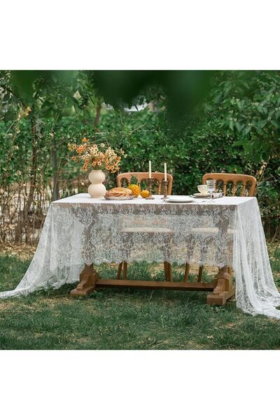 GENERAL White Lace Tablecloth Round Vintage Embroidered Table Cover for Sprin...