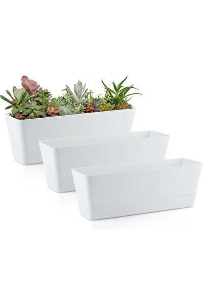 Generic 3 Pcs Rectangle Plant Pot, Succulent Planter Box with Drainage Holes,...