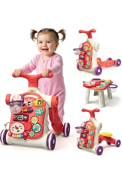 GENERAL HYES 5 in 1 Baby Walker and Activity Center for Baby Girl, Red