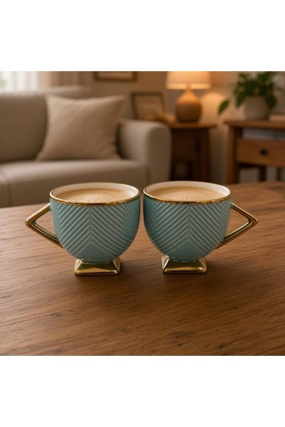 Pixue 2-Piece Porcelain Mug Set with Gold Detail Tea and Coffee Cup Set