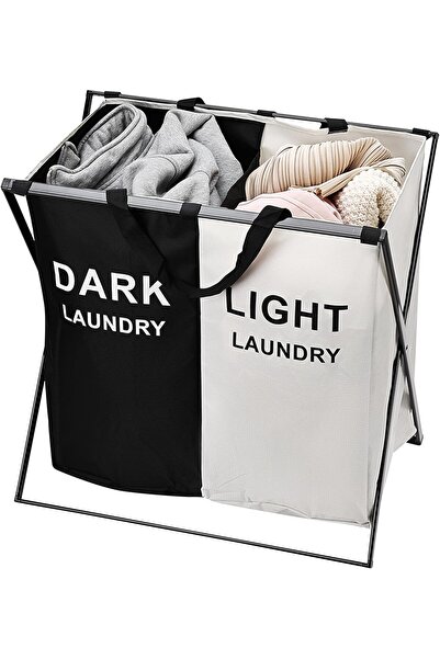 Generic Waterproof Foldable Laundry Basket Clothes Hamper Three Sections Clot...