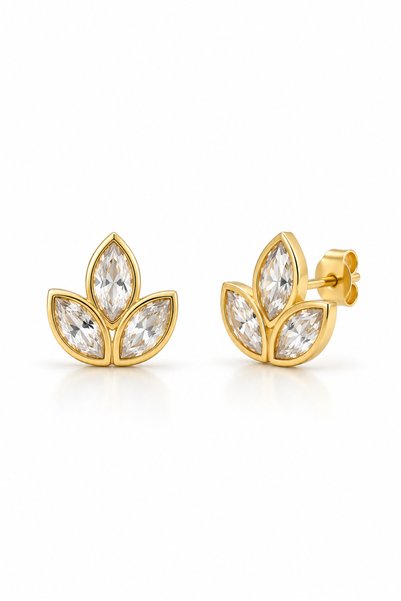 Nereze 925 Ayar Gümüş Gold Kaplama Minimal Lotus Çiçeği Küpe