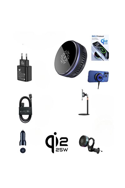 QUANDES Set 6 în 1 Încărcător wireless 25W, Qi2.2 cu iluminare RGB, 25W, prin...