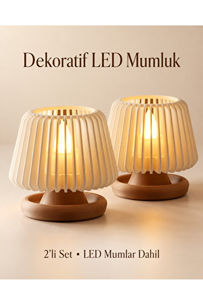 Dekoratif Abajur Tasarımlı LED Tealight Mumluk 2’li Set – LED Mumlar Dahil