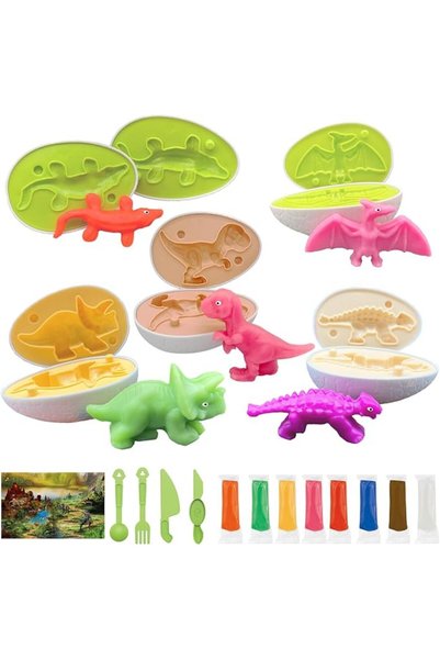 TERRIFI Dinosaur Playdough Egg Set for Kids, Playdough Molds and Accessories ...
