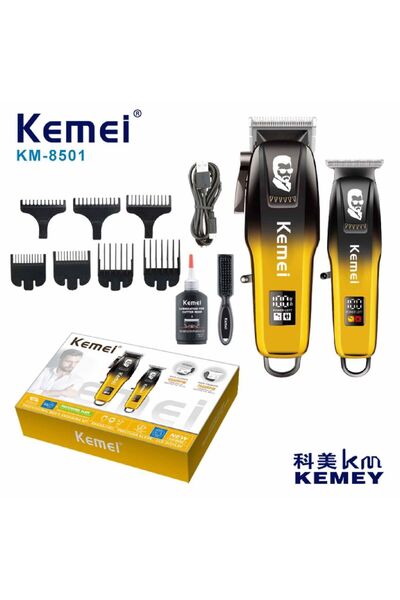 Kemei Επαγγελματικό Σετ Επαναφορτιζόμενης Κουρευτικής Μηχανής Κίτρινο KM-8501