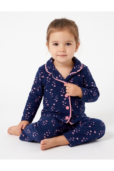 MiniKids Pijama bleumarin cu inimioare roz