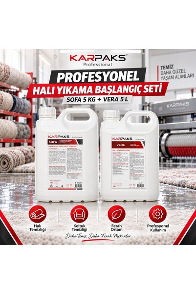 KARPAKS Profesyonel Halı Yıkama Başlangıç Seti Sofa 5 Kg + Vera 5 L Halı Kolt...