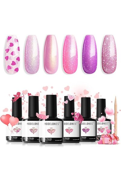 modelones Store مجموعة طلاء الأظافر الجل من موديلونز، 6 ألوان (وردي، أزرق، أح...