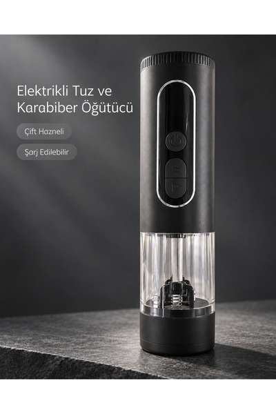 Mutfak ve Sofra Kullanımına Uygun Çift Hazneli Elektrikli Tuz Karabiber Öğütücü