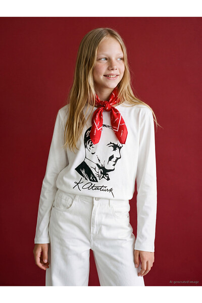 LC Waikiki Esvab • Modern & Distinctive Ataturk Printed Girls' T-Shirt