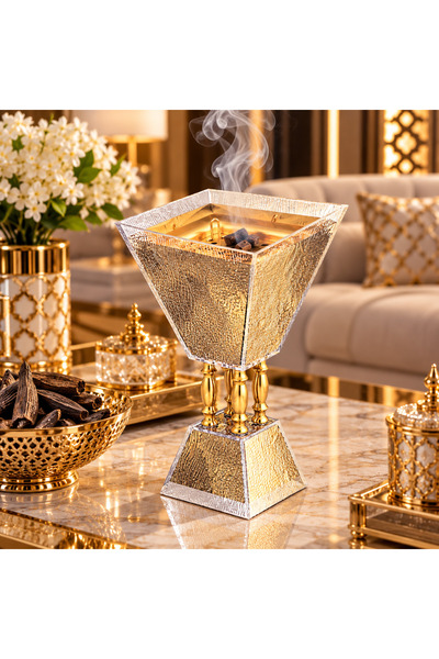 Dania Luxury Gold & Silver Geometric Design Incense Burner - 25cm Height