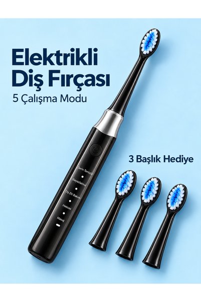 Skygo Değiştirilebilir Başlıklı Siyah Elektrikli Diş Fırçası 5 Mod ve 3 Yedek Başlık