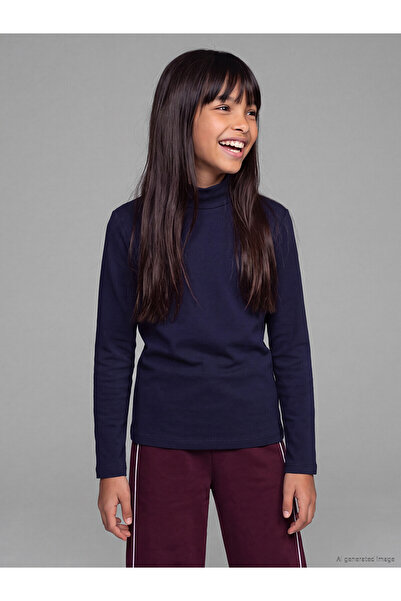 LC Waikiki Navy Blue Turtleneck Girl's T-Shirt
