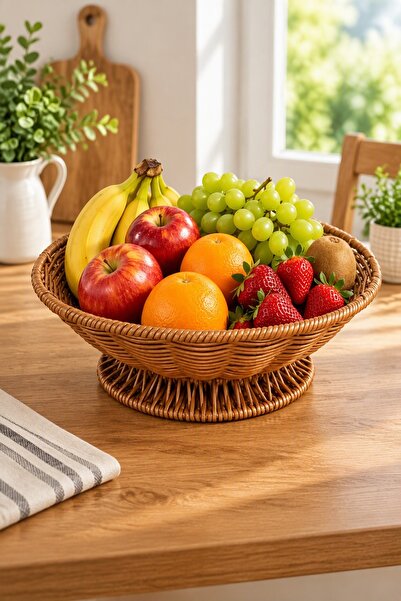 Bayev Wsh01 Wicker Look 27 cm Fruit Bowl - Decorative Rattan Presentation Basket