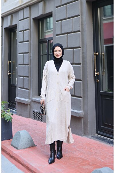 NİSUM MODA Hair Braid Patterned Long Cardigan