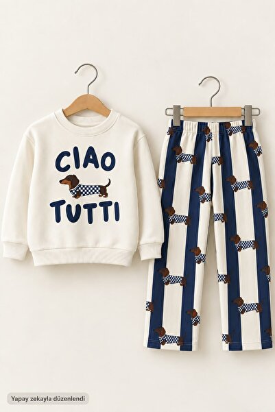 My Kids Wear Erkek Çocuk Baskılı Kışlık Sweatshirt ve Pantolon Takım