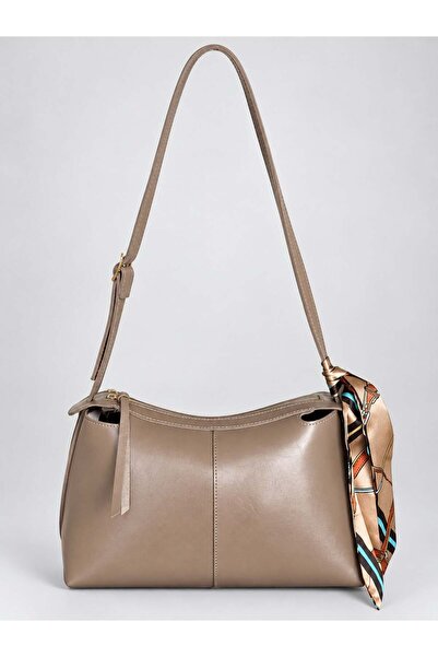Madamra Mink Women's Shoulder Bag with Scarf Detail, Adjustable Strap and Zipper
