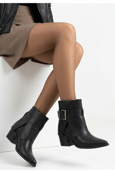 Erbilden Foze Black Leather Heeled Buckle Boots