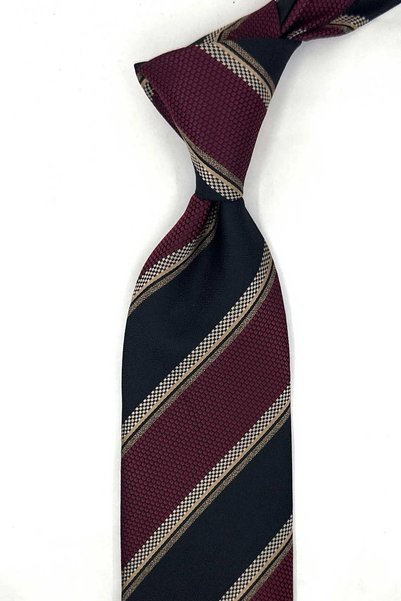 Kravatkolik Burgundy Black Line Pattern Classic Tie with Handkerchief Kk14034