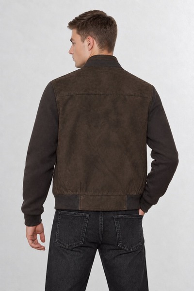 GOOD FASHION Men's Premium Brown Sleeveless Knitted Steel Knitted Nubuck Suede Fabric Coat