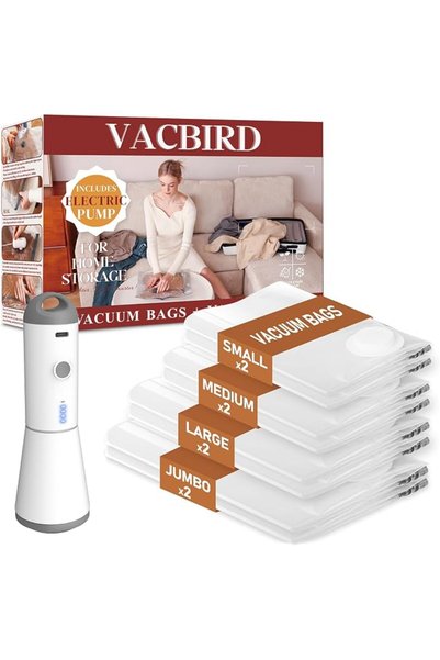 Vacbird اكياس تخزين مفرغة من الهواء من فاك بيرد مع مضخة هواء كهربائية لاسلكية...