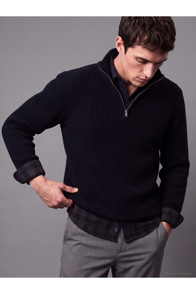 LC Waikiki Nevavm Farkıyla Lcw Vision Navy Blue Knitwear Flat Stand Collar Me...