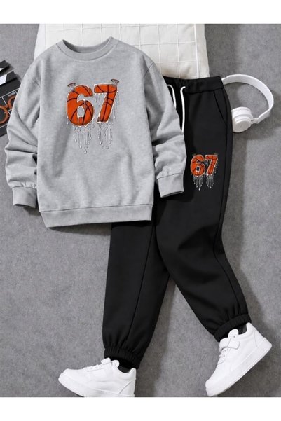 armicem Armikids Unisex 67 Baskets Printed Crew Neck Sweatshirt Set