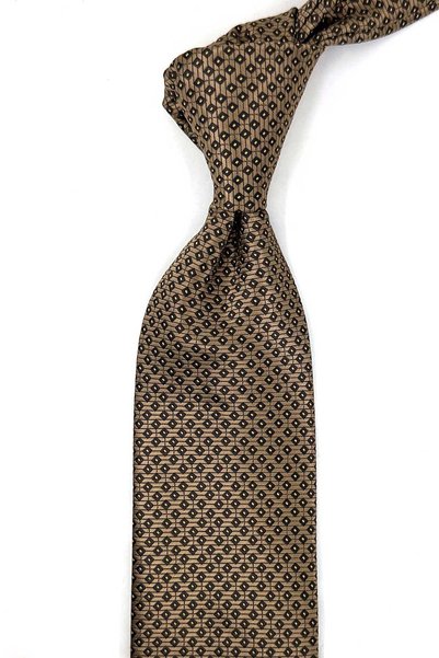 Kravatkolik Beige Small Pattern Classic Tie with Handkerchief Kk14043