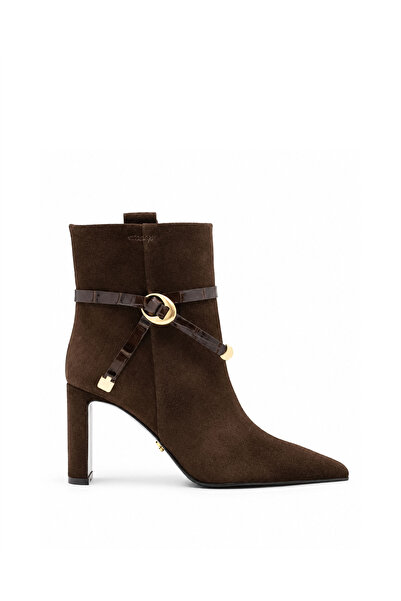 Vario Genuine Leather Pointed Toe Women's Boots 381 Brown Suede