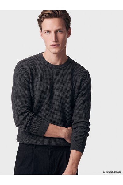 LC Waikiki Lcw Vision Anthracite Knitwear Flat Oval Collar Men's Sweater with...