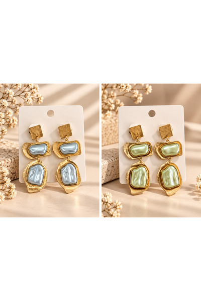 MİLANO BEAUTYS Women's Gold Dangle Earrings – Large Design with Pearl-Looking...