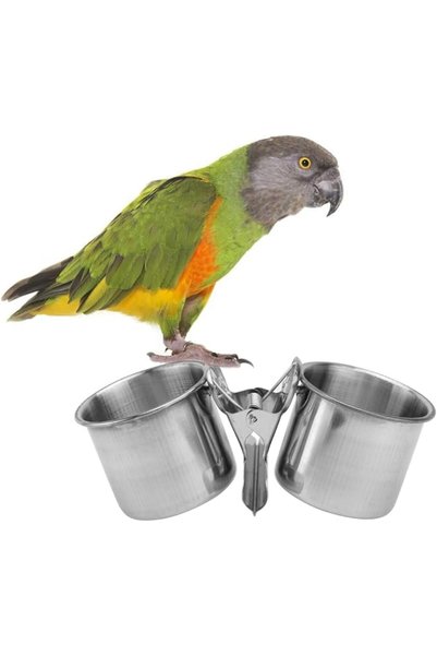 lunirawear Stainless Steel Bird Cage Feeder Cup, Hanging Feeding Water Bowl w...