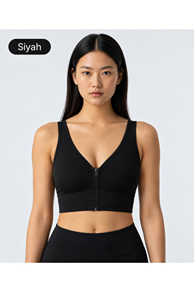 SATTENS Zippered Sports Gather-Up Crop Bra
