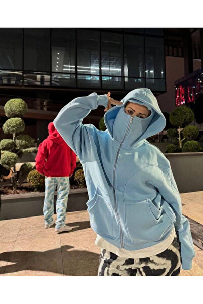 Toum Μπλούζα Φούτερ Unisex με Κουκούλα Balaclava Μάσκα Χιονιού Τιρκουάζ