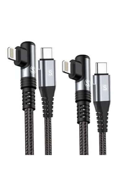 GENERAL كابل AviBrex بزاوية 90 درجة من USB-C إلى Lightning، [عبوة من قطعتين، ...
