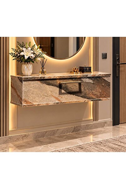 SEVEREVİM Modern Mermer Desenli Duvar Dresuarı Özel Lüx MDF 70x20x27 cm Kapak...
