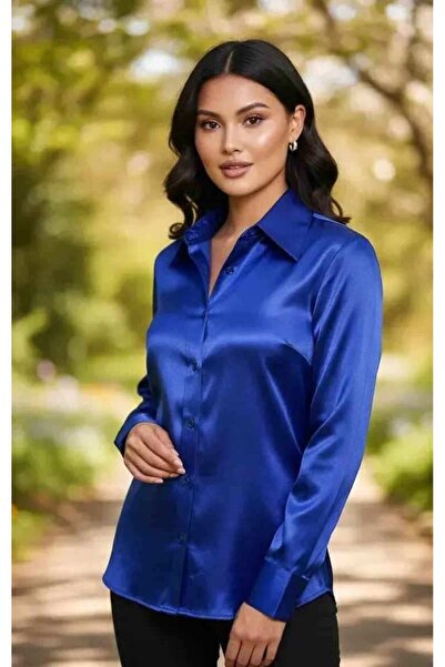 SOL BY SMITHA Women's Satin Elegant Button-Front Shirt