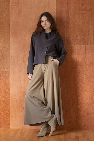 ZÜLAYS Double-Breasted Collar Button Detailed Blouse Brown