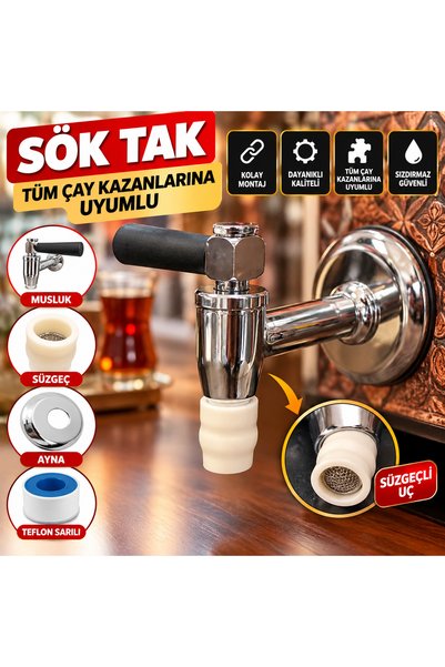 MARATON Çay Kazanı Musluğu Seti – Sök Tak Musluk + Süzgeç + Ayna + Teflon Sar...